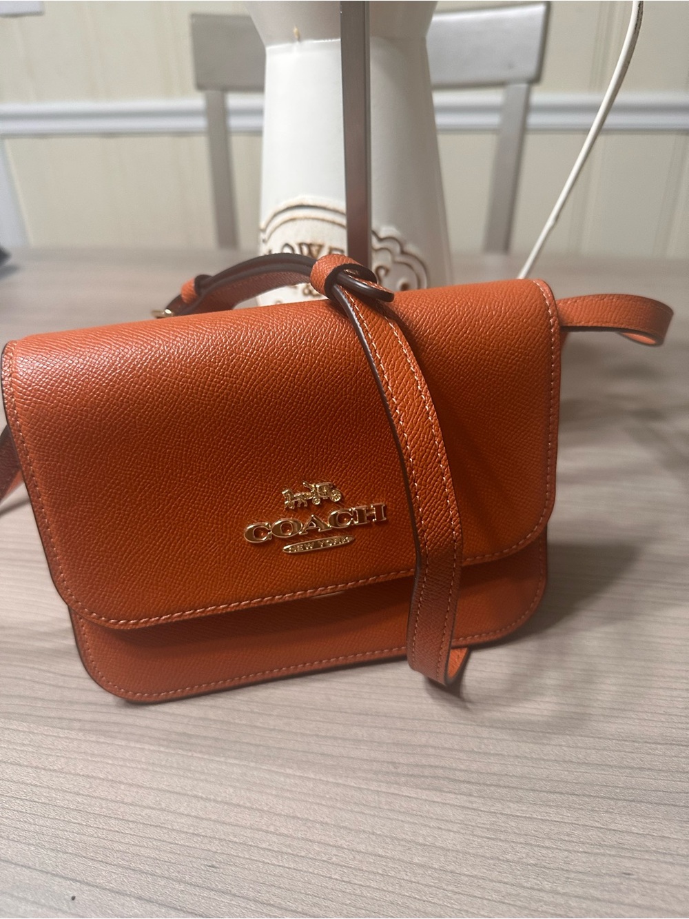 Coach Small Ginger Orange mini Brynn Leather Crossbody Bag with Gold Hardware